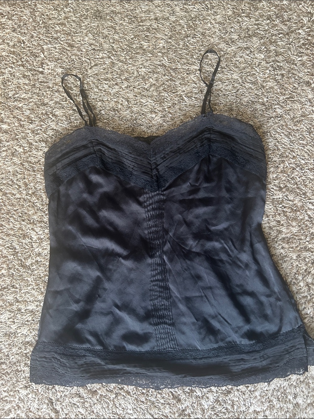 White House Black Market Silk & Lace Black Camisole - Women’s Large